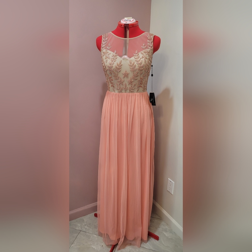 Adrianna Papell Peach and Gold Wedding Dress